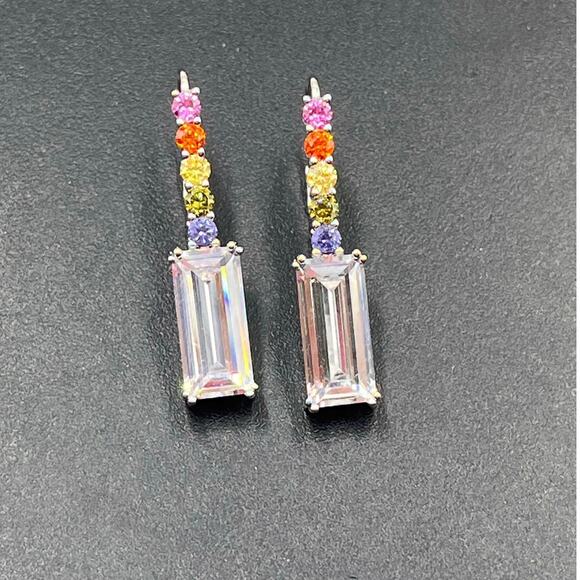 Lisa Freede x Diamonique Multi colored Rhinestone Dangle Earrings NWOT - Picture 7 of 9